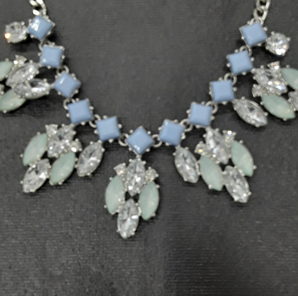 Vintage Coro silver tone rhinestone statement necklace and earring set
